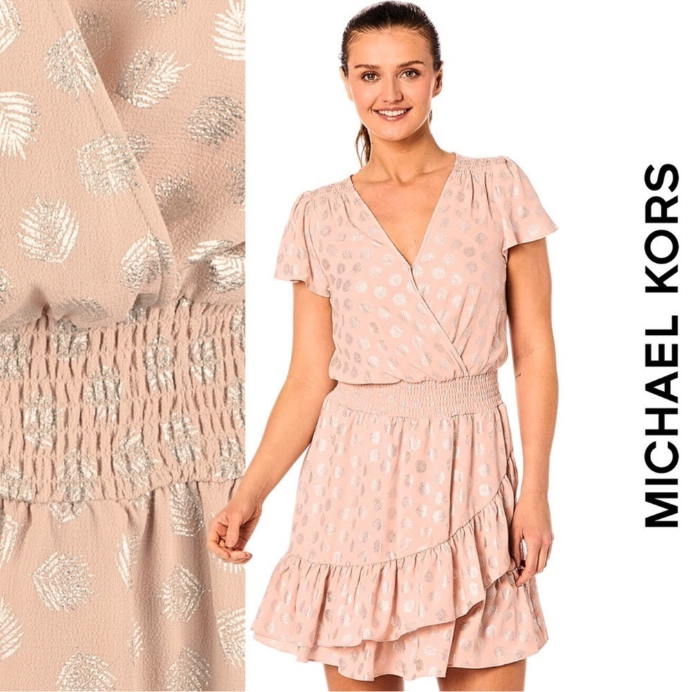 EUC Michael Kors Julia Wrap Dress in Rosewater Sz Large